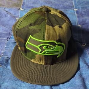Seattle Seahawks Camo New Era Hat – 59FIFTY Camouflage, Green Logo, Size 7 3/8